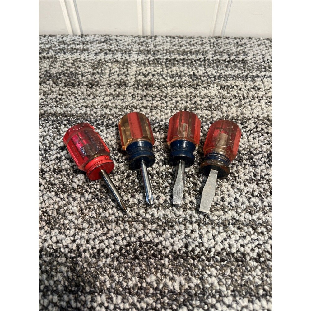 Lot Of 4 Vintage Stubby Screwdrivers 2 Slotted Flathead & 2 Phillips USA Made